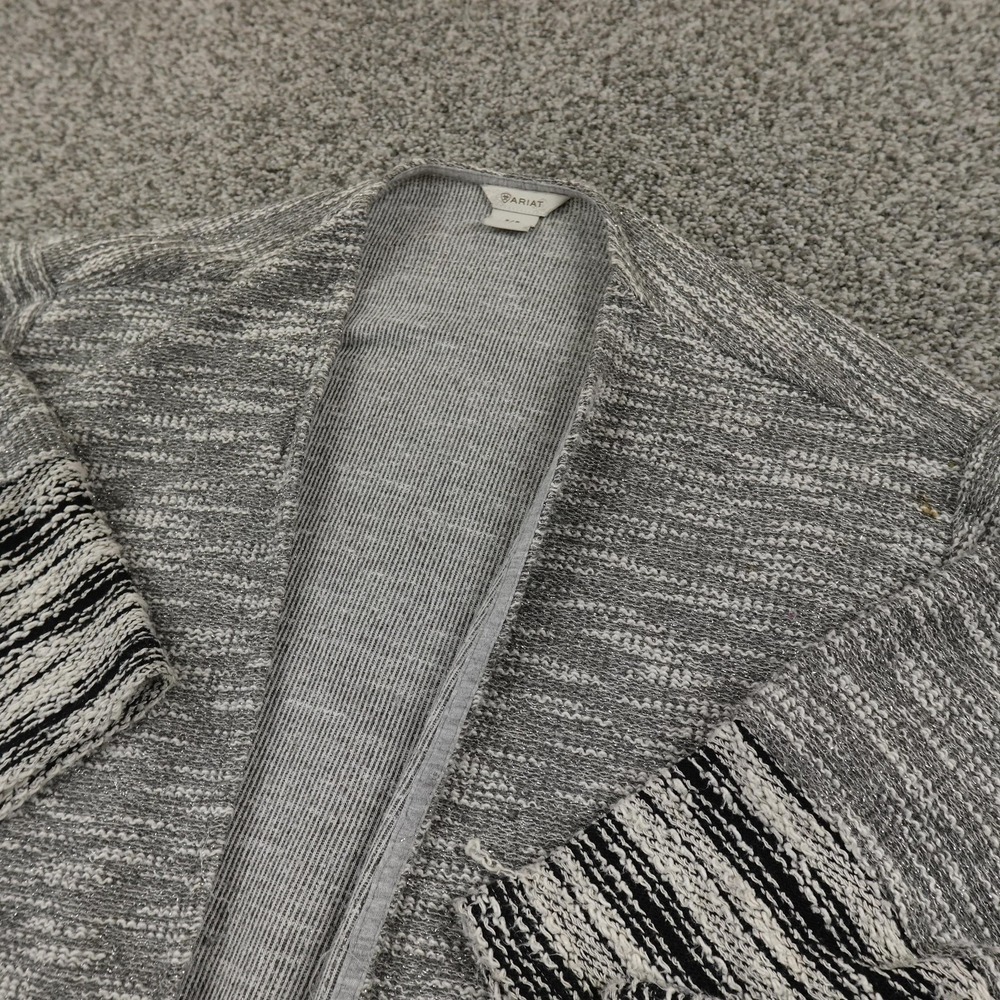 Ariat Cardigan Womens S Gray Stripe Fringe Open Knit Longline Sweater Boho Rodeo
